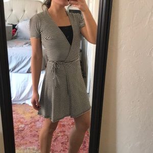Black and white striped wrap dress